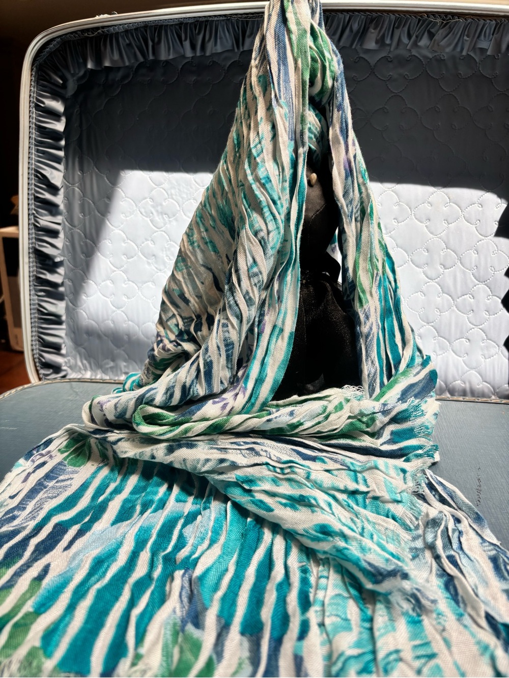 Lightweight Turquoise & Green Striped crinkle summer scarf